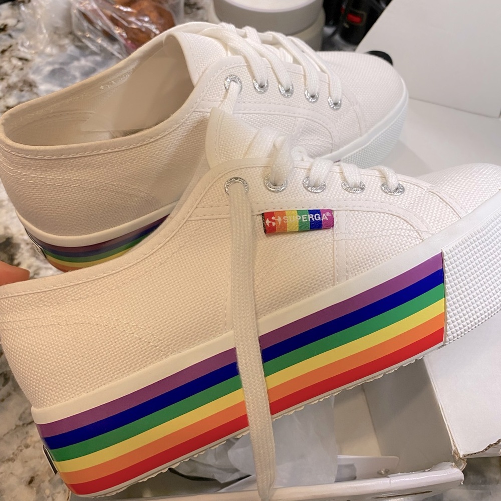 RARE!! Superga Pride (37.5, 7US) Rainbow Shoes, Sneakers, Colorful, Platform